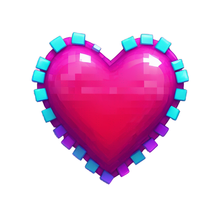 genmoji：像素艺术红色心形，带有光泽高光，品红弧线，青色背景。