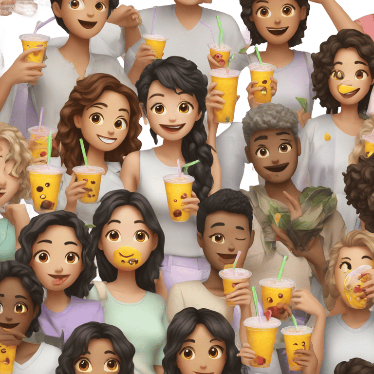 genmoji : Moi et mes amis buvant du boba