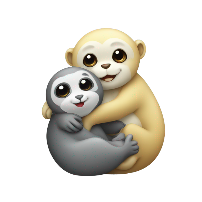 genmoji: cute monkey hugging cute seal