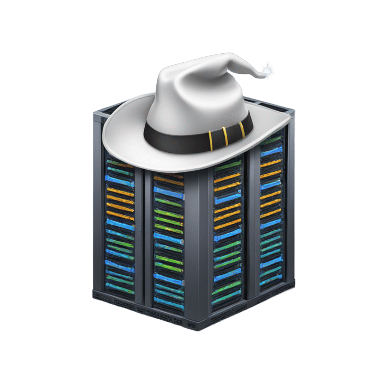 絵文字：datacenter server rack with wizard hat on top of it