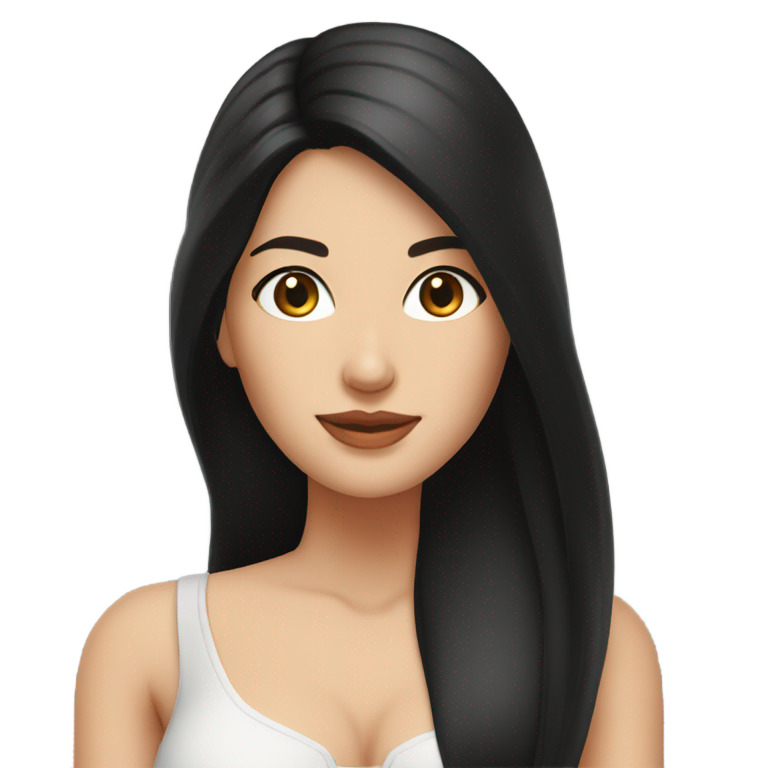 genmoji：白人女性，长直黑发，棕色眼睛，丰胸翘臀。小腰。
