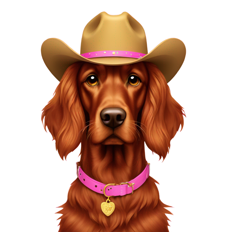 genmoji : Setter irlandais cowboy avec un golden portant un collier rose