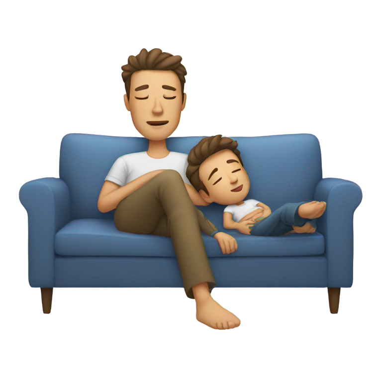 genmoji：白人父子睡在沙发上