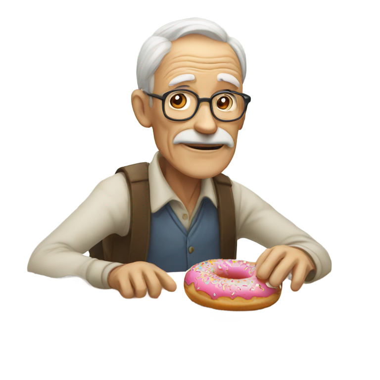 genmoji：老人伸手拿桌上的甜甜圈