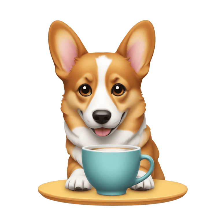 絵文字：a corgi dog with a cup of tea