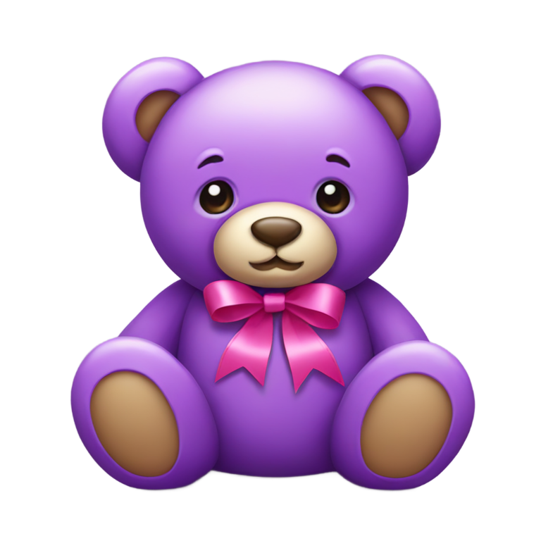 絵文字：紫色のテディベア、ピンクのリボン付き、アップルスタイル