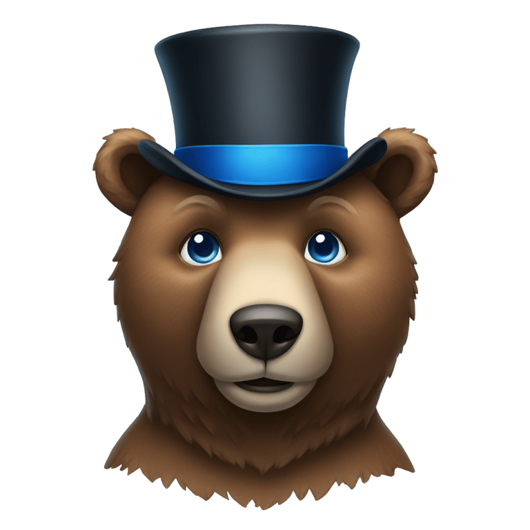genmoji: Brown bear with blue eyes wearing a top hat