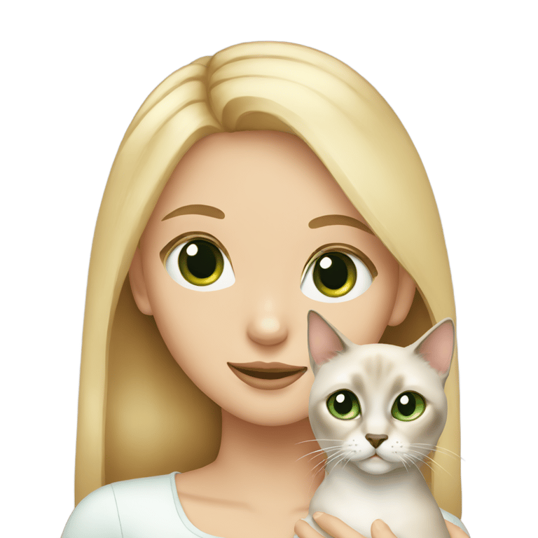 genmoji : blonde girl with green eyes holding a siamese cat