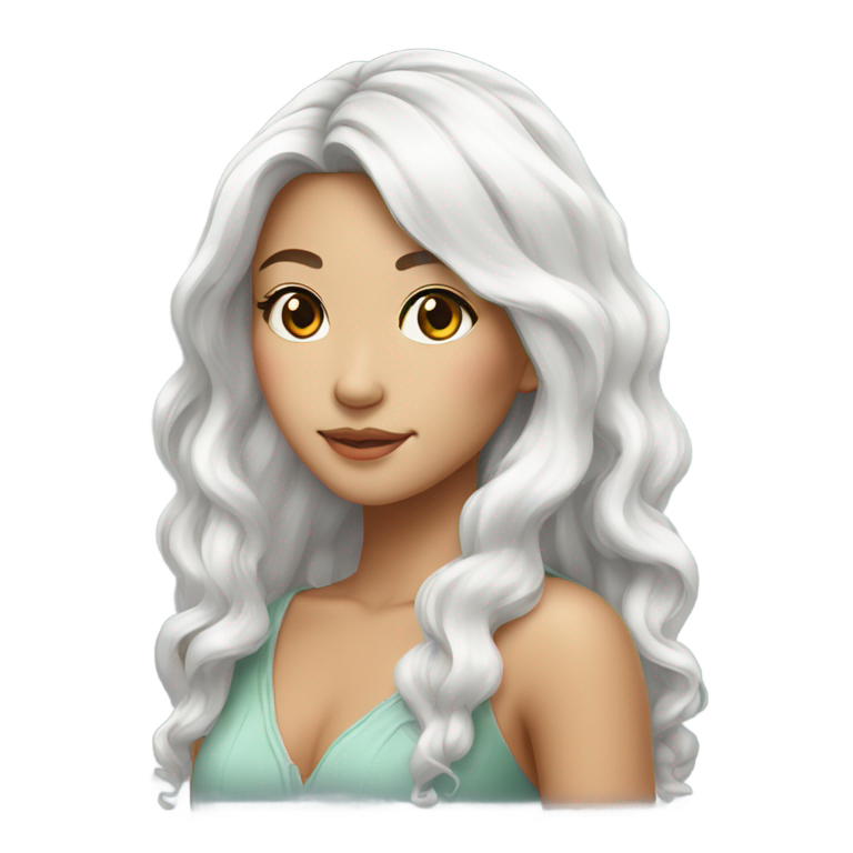 genmoji: A youthful pranic taiwanese lady with tanned skin and long cascading hair dyed white as snow