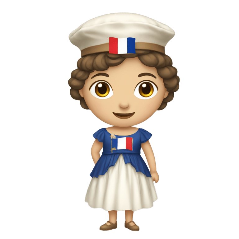 genmoji : Femme portant une robe française et un bonnet phrygien, tenant un drapeau français.