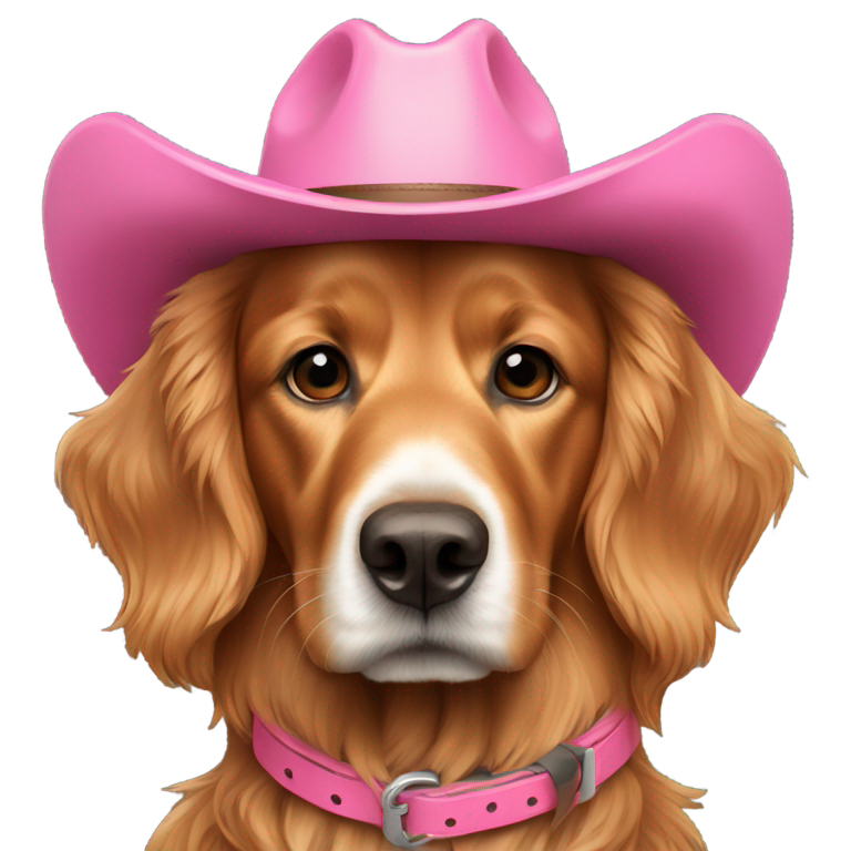genmoji：牛仔爱尔兰塞特犬和戴粉红色项圈的金毛寻回犬