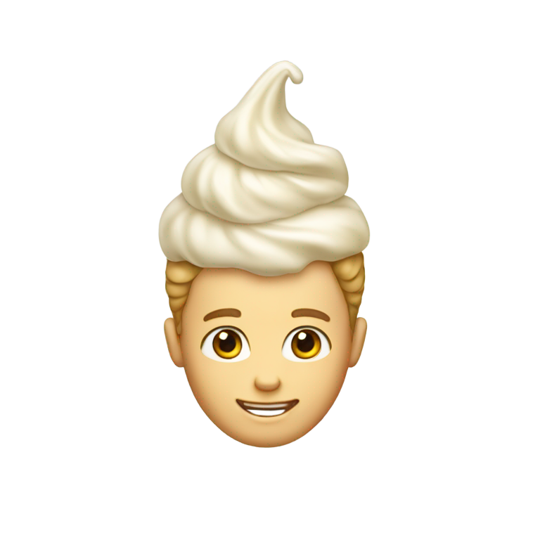 genmoji：看起来像香草冰淇淋锥的男孩，他的头发需要更圆一些。