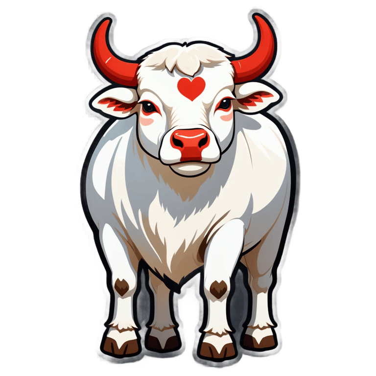 genmoji: A white ox with a red heart on its forehead