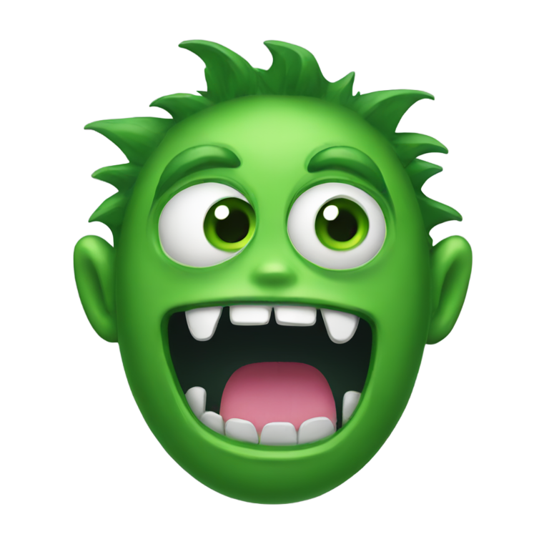 genmoji: A green monster emoji face