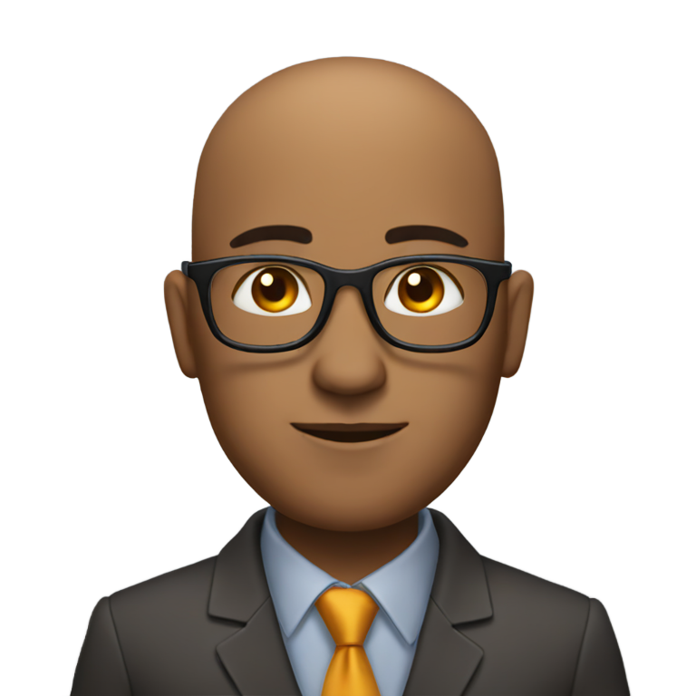genmoji：深棕色皮肤的印度秃头男子，穿西装，戴眼镜，持铅笔