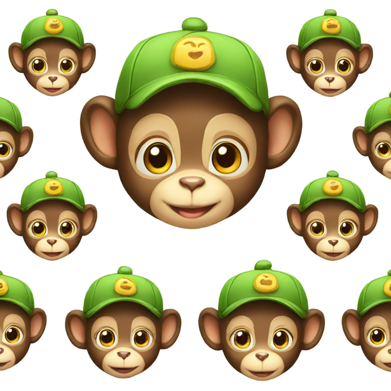 genmoji : A cute happy face of a baby monkey with a cap