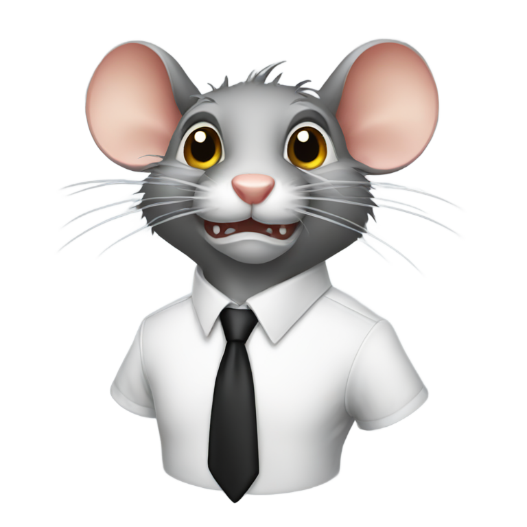 genmoji：一只穿着白衬衫和黑领带的狂犬病老鼠