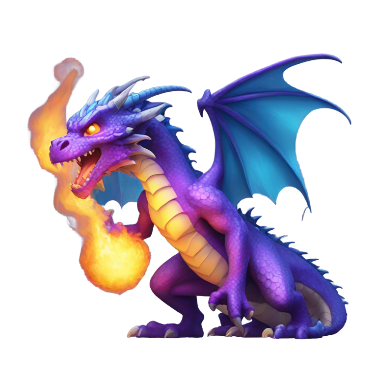 genmoji: Aggressive blue and purple dragon breathing fire
