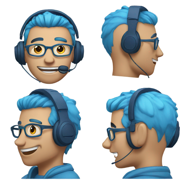genmoji: a handsome funky man wearing headphones, has blue hair and wearing blue outfit