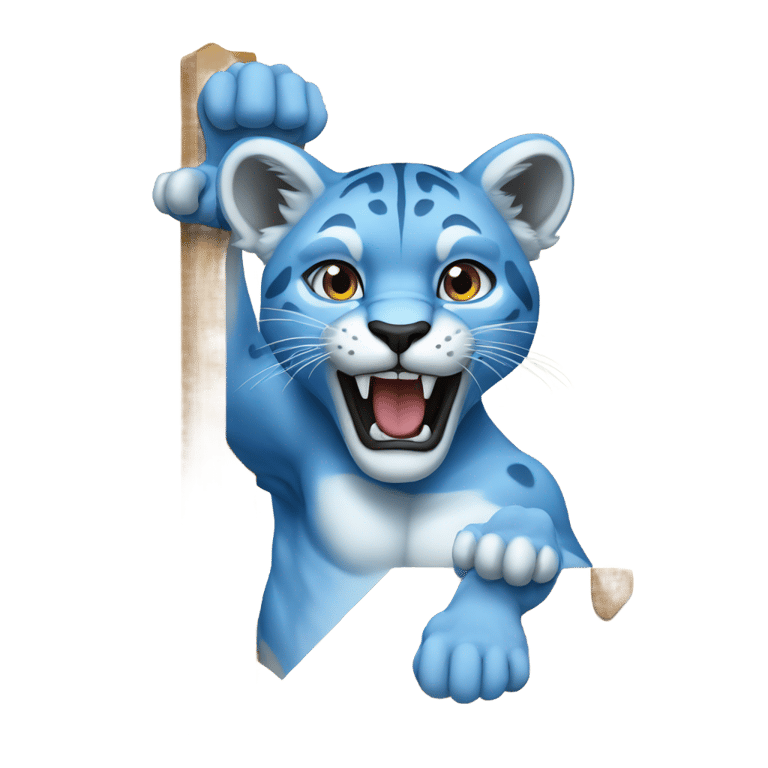 genmoji : a blue cougar pointing to a board