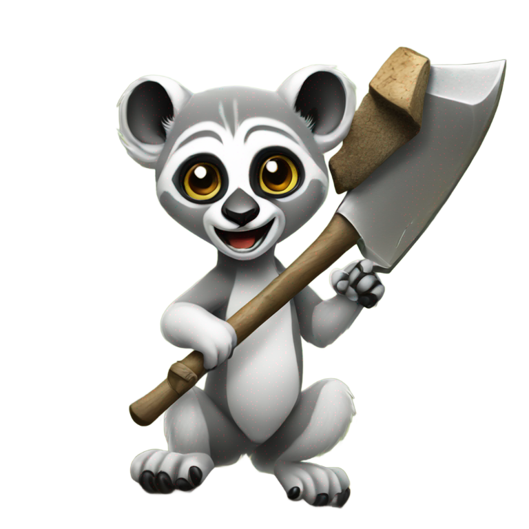 genmoji: A lemur wielding an axe to cut down a tree