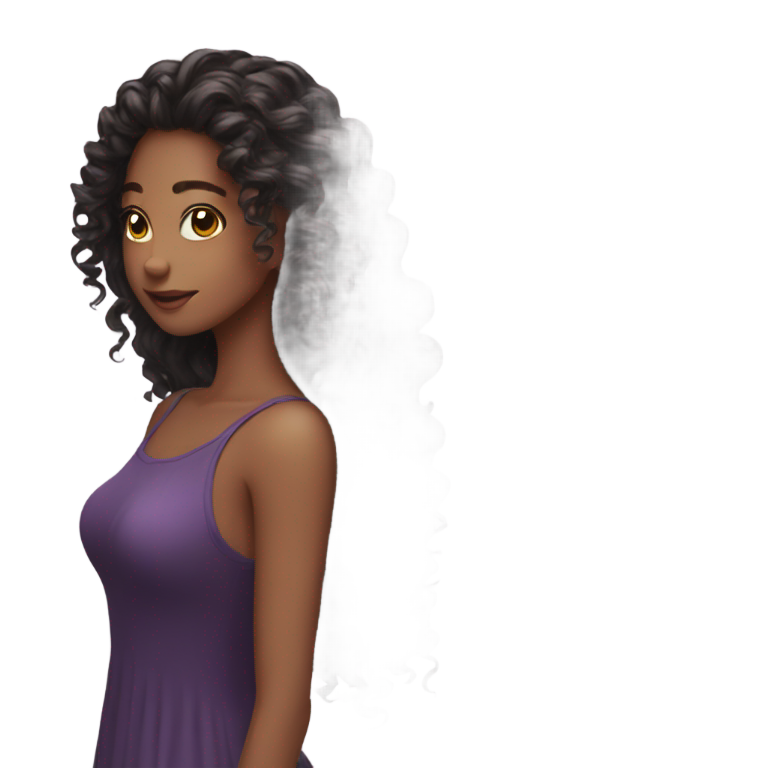 genmoji：girl sige pose with longest hairs curls