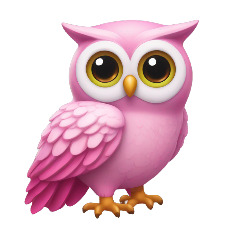 genmoji: Pink owl with big brown eyes pink cheeks and a green, pink, purple and white chest