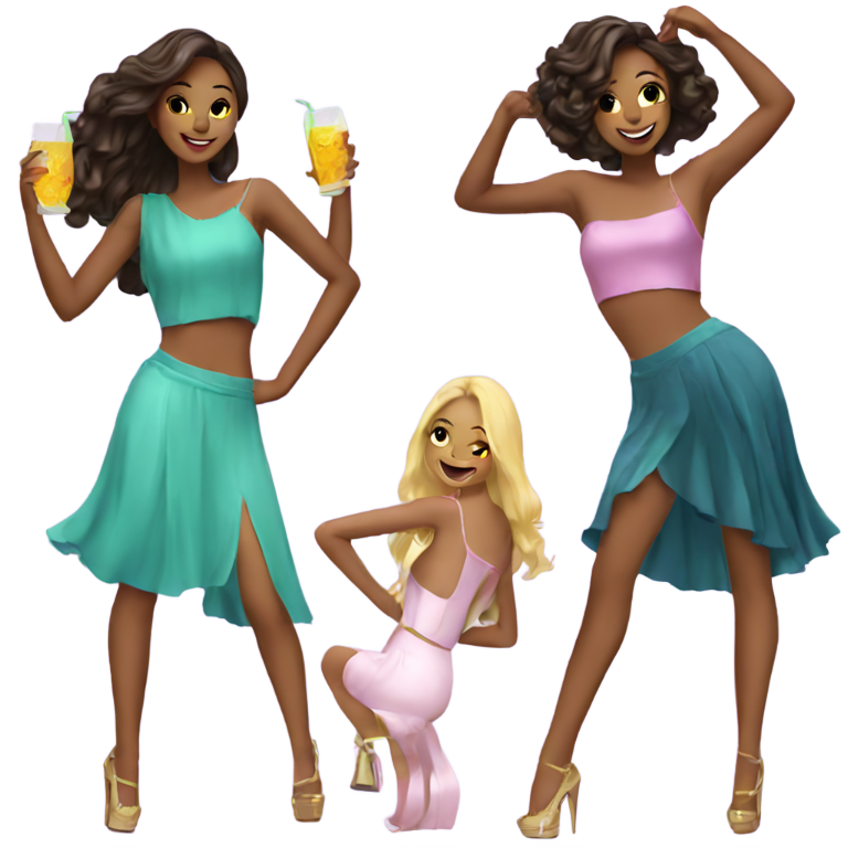 genmoji : Créez un emoji de 4 belles filles en train de faire la fête et de danser.