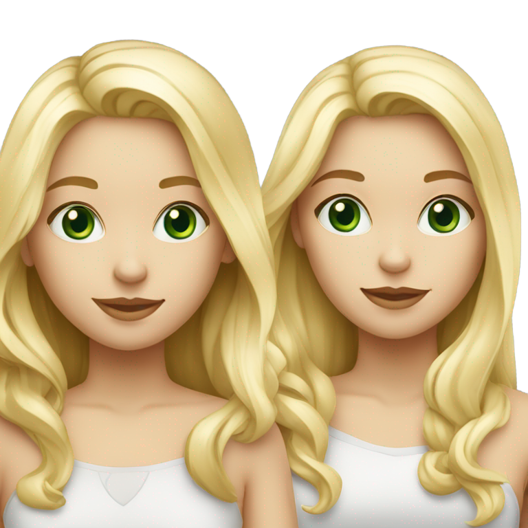 genmoji：两个金发女孩：
1. 直发金发，蓝眼睛，肤色苍白，无眼镜
2. 卷发金发，绿眼睛，肤色正常，戴眼镜