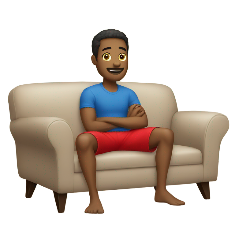 genmoji：穿红短裤的男人坐在沙发上