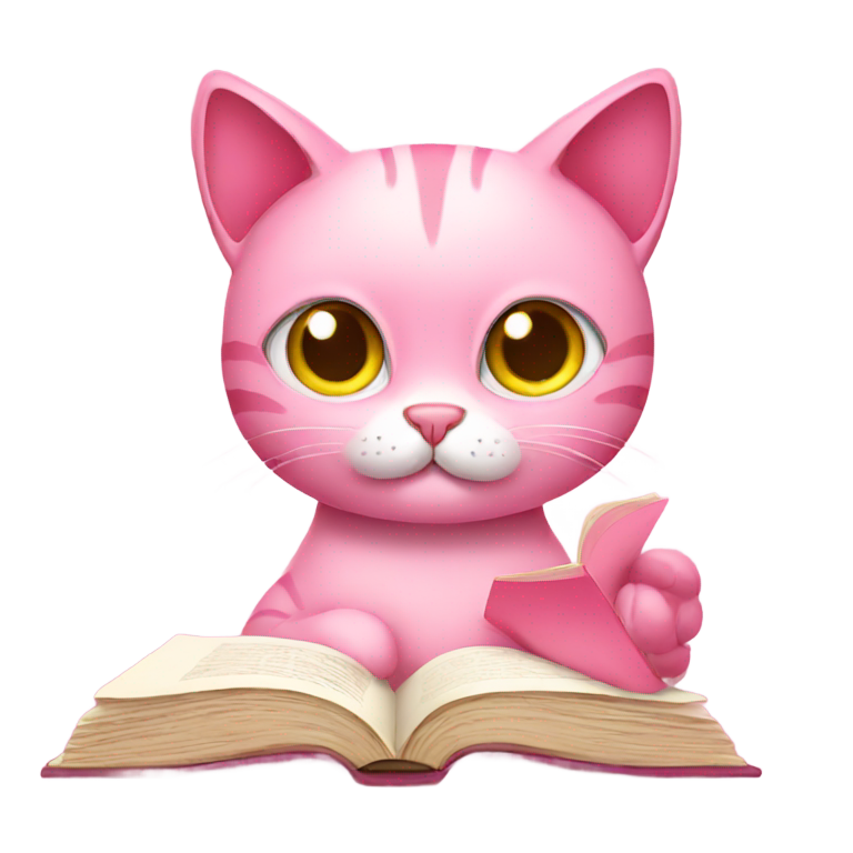 genmoji：Pink cat reading book