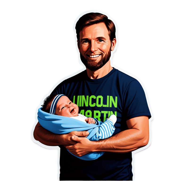 genmoji : Père nommé Craig Martin tenant un bébé nommé Lincoln Martin à Ohio
