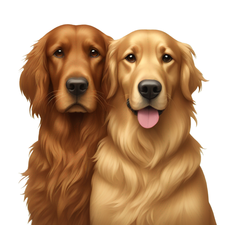 genmoji : Un setter irlandais et un golden retriever qui se blottissent.