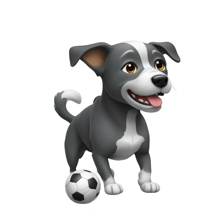 絵文字：黒と灰色の犬がサッカーで遊んでいます。