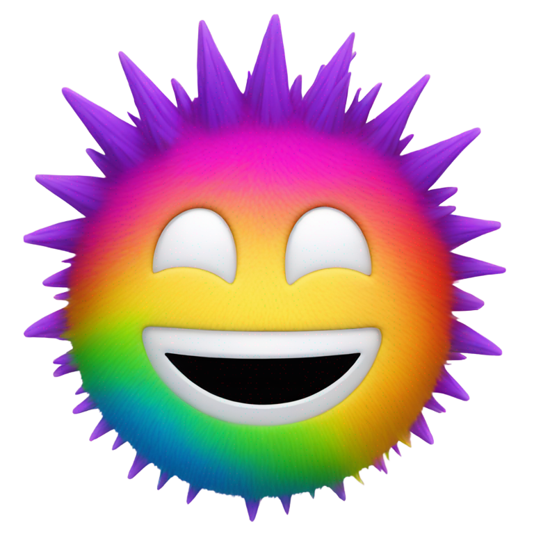 絵文字：a fuzzy and spiky rainbow smiley face