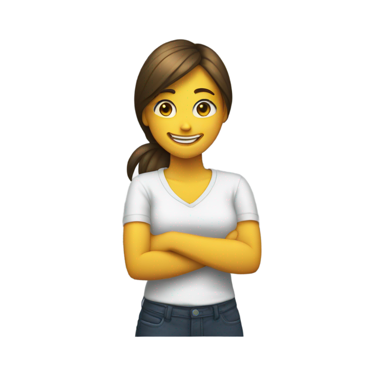 genmoji: arms crossed holding neck laughing girl