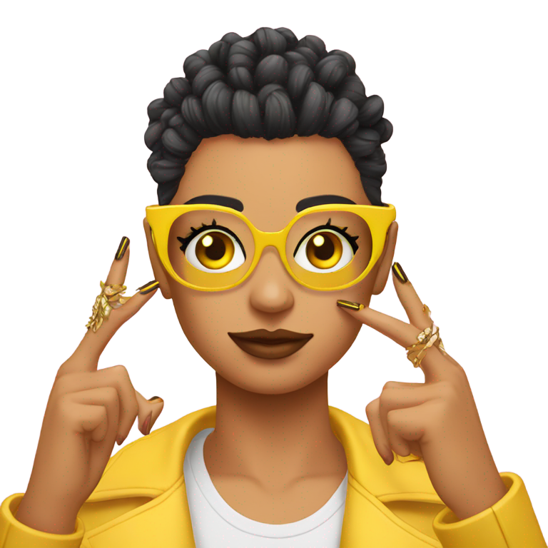 genmoji：yellow emoji with baddie lashes and baddie hair and baddie nails