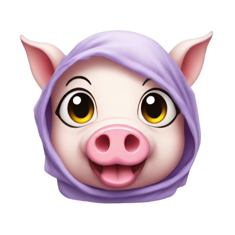 genmoji：一头戴面纱、紫色眼睛的坏猪