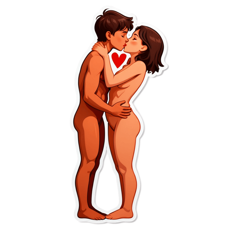 絵文字：裸の少年と裸の少女がキスしている