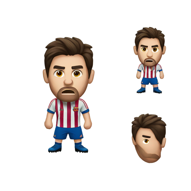 絵文字：怒ったリオネル・メッシがサッカーをしている