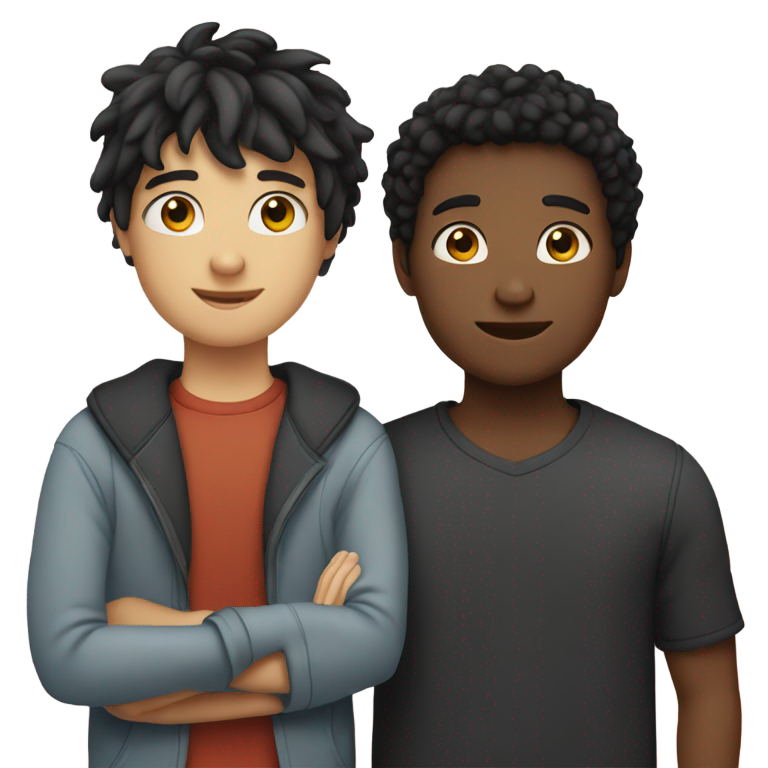 絵文字：2人のティーンエイジャーが抱き合っている。1人は黒人の少年、もう1人は長いストレートの黒髪の白人ティーン。