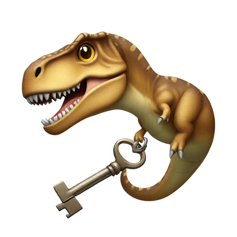 genmoji : Gros plan d'un T-rex tenant une clé