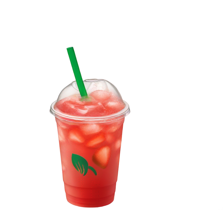 genmoji：带星巴克logo，无草莓外观，淡红色星巴克草莓奇异果柠檬水提神饮料，仅有薄切草莓。