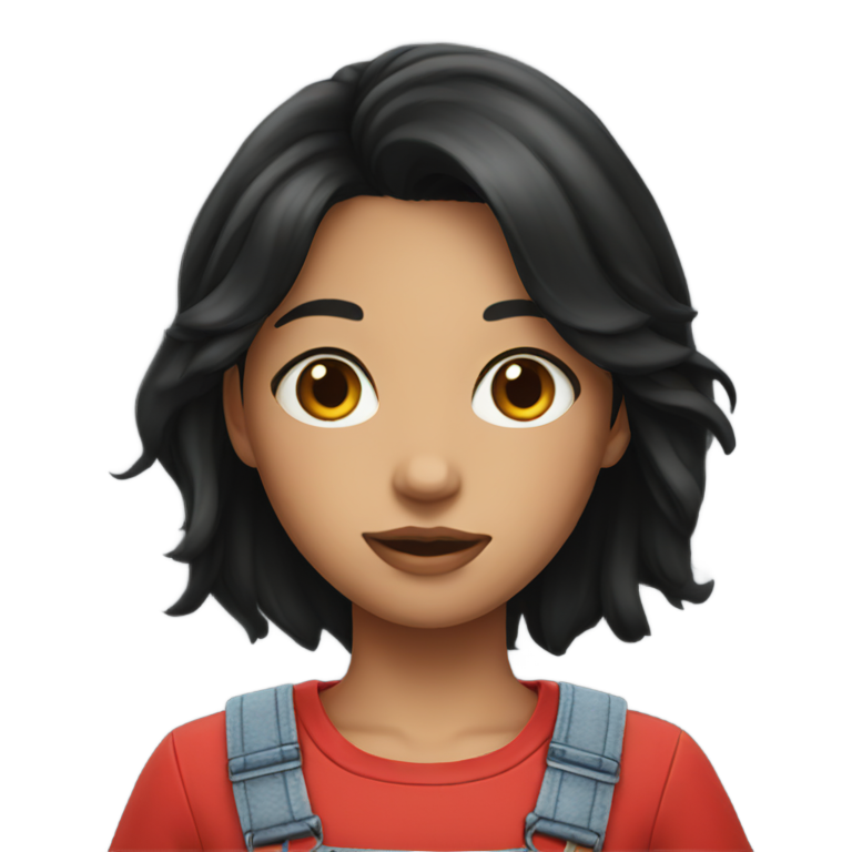 genmoji：黑发红丝女孩穿背带裤