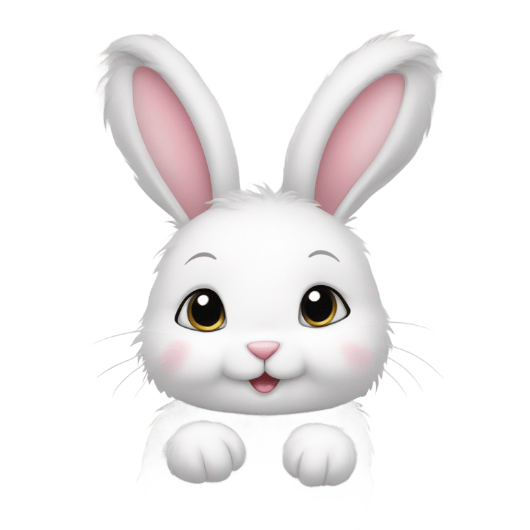 絵文字：Fluffy white bunny, big ears, round cheeks, tiny nose, bright eyes."hugging teddy