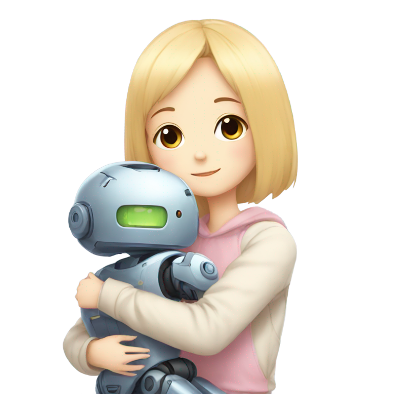 絵文字：アニメの女の子が小さくて可愛いロボットを抱きしめている
