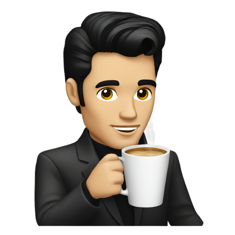 genmoji: elvis presley drinking a coffee