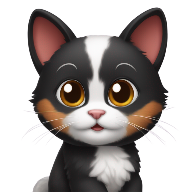 genmoji：一只黑色小猫，配有红熊猫的粗尾巴和白兔耳朵。