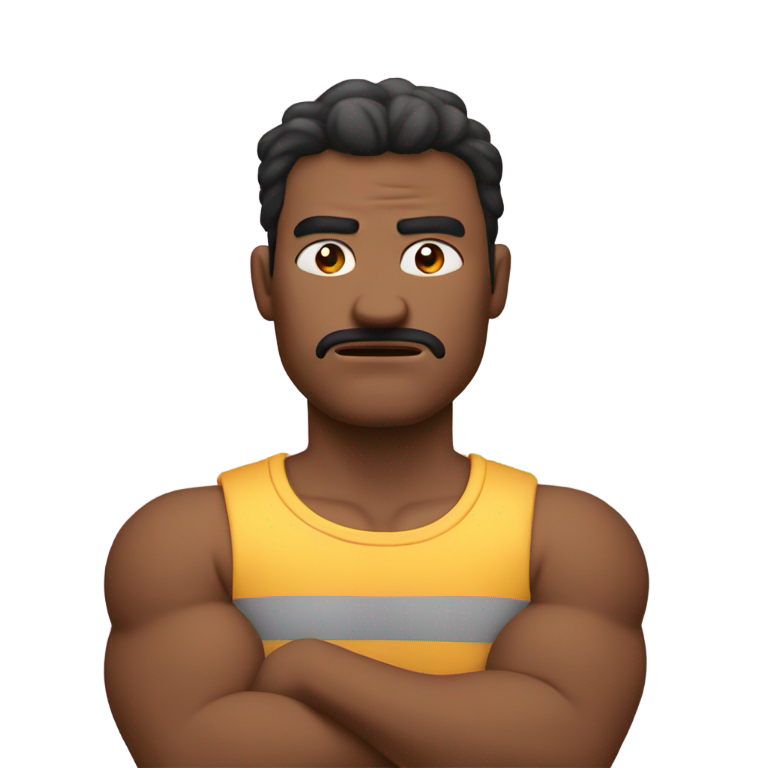 genmoji：愤怒的男人汗流浃背，双手交叉环绕脖子，闭眼