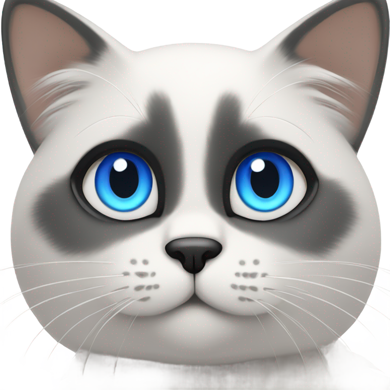 genmoji：一只蓝眼睛、黑耳朵和黑尾巴的白猫，坐姿。
